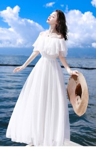 Váy maxi trễ vai trắng - váy maxi đi biển