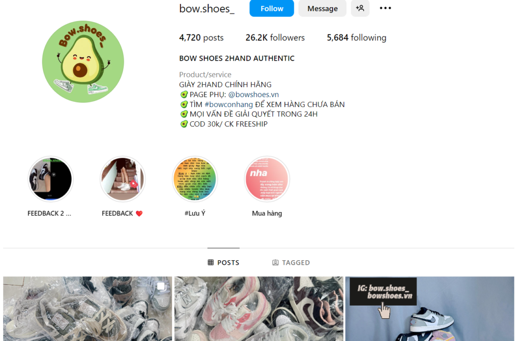 Trang Instagram của tiệm giày secondhand bow.shoes_