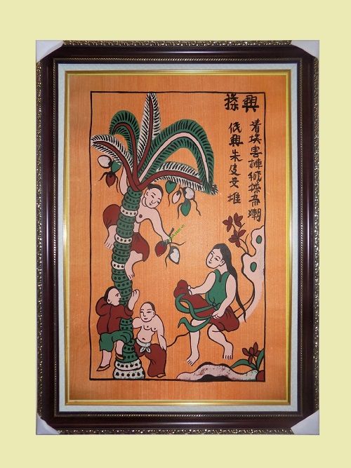 Bức tranh " Hứng dừa" - Tranh Đông Hồ