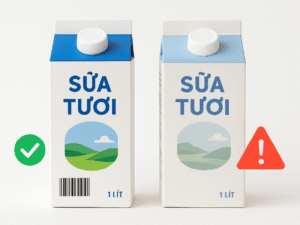 Hộp sữa giả đặt cạnh hộp sữa thật cho thấy sự giống nhau tới 90%