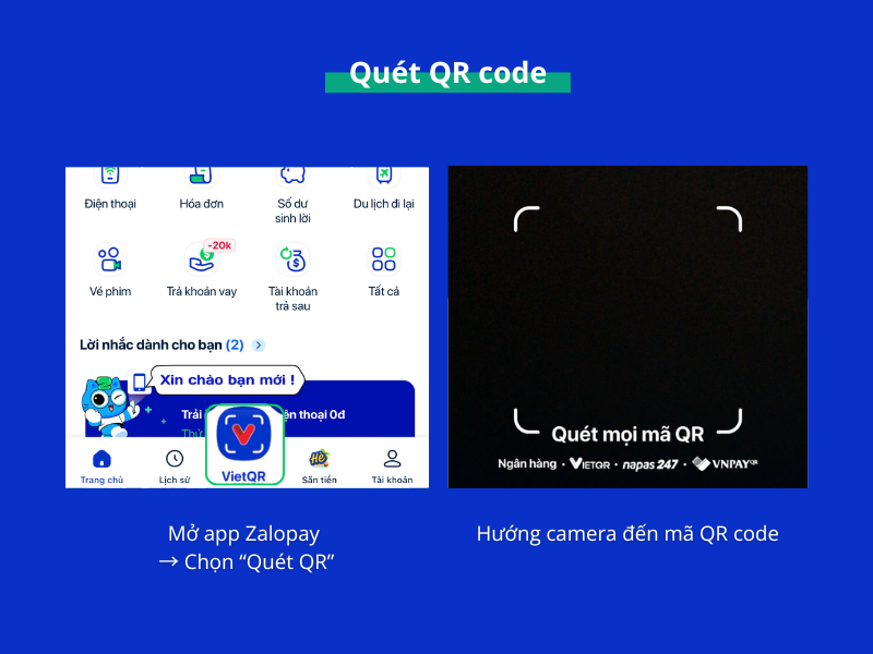 Giao diện quét mã QR code trên Zalopay để thanh toán hoặc chuyển tiền Giao diện quét mã QR code trên Zalopay để thanh toán hoặc chuyển tiền