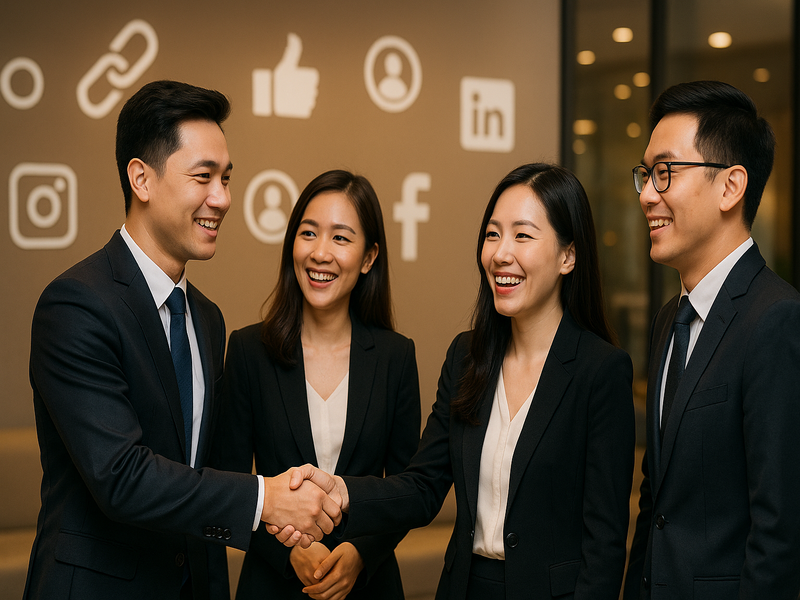 Các chuyên gia trẻ đang kết nối, trao đổi và mở rộng mạng lưới quan hệ trong một sự kiện networking hiện đại.