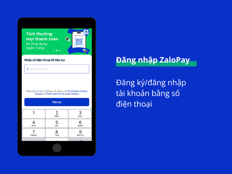 Giao diện đăng nhập/đăng ký Zalopay bằng số điện thoại trên ứng dụng Giao diện đăng nhập/đăng ký Zalopay bằng số điện thoại trên ứng dụng