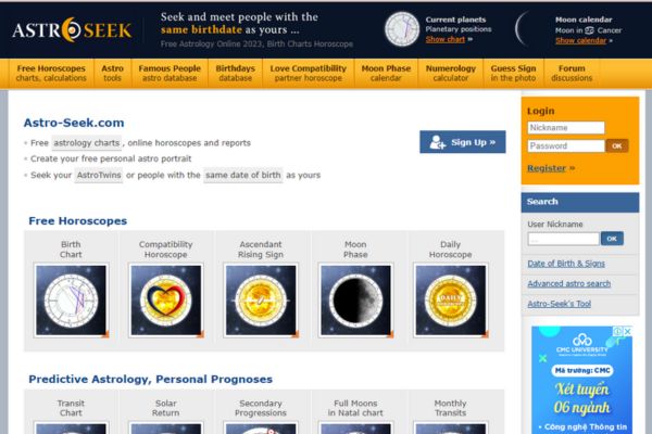 Web tra cứu thần số học online miễn phí AstroSeek