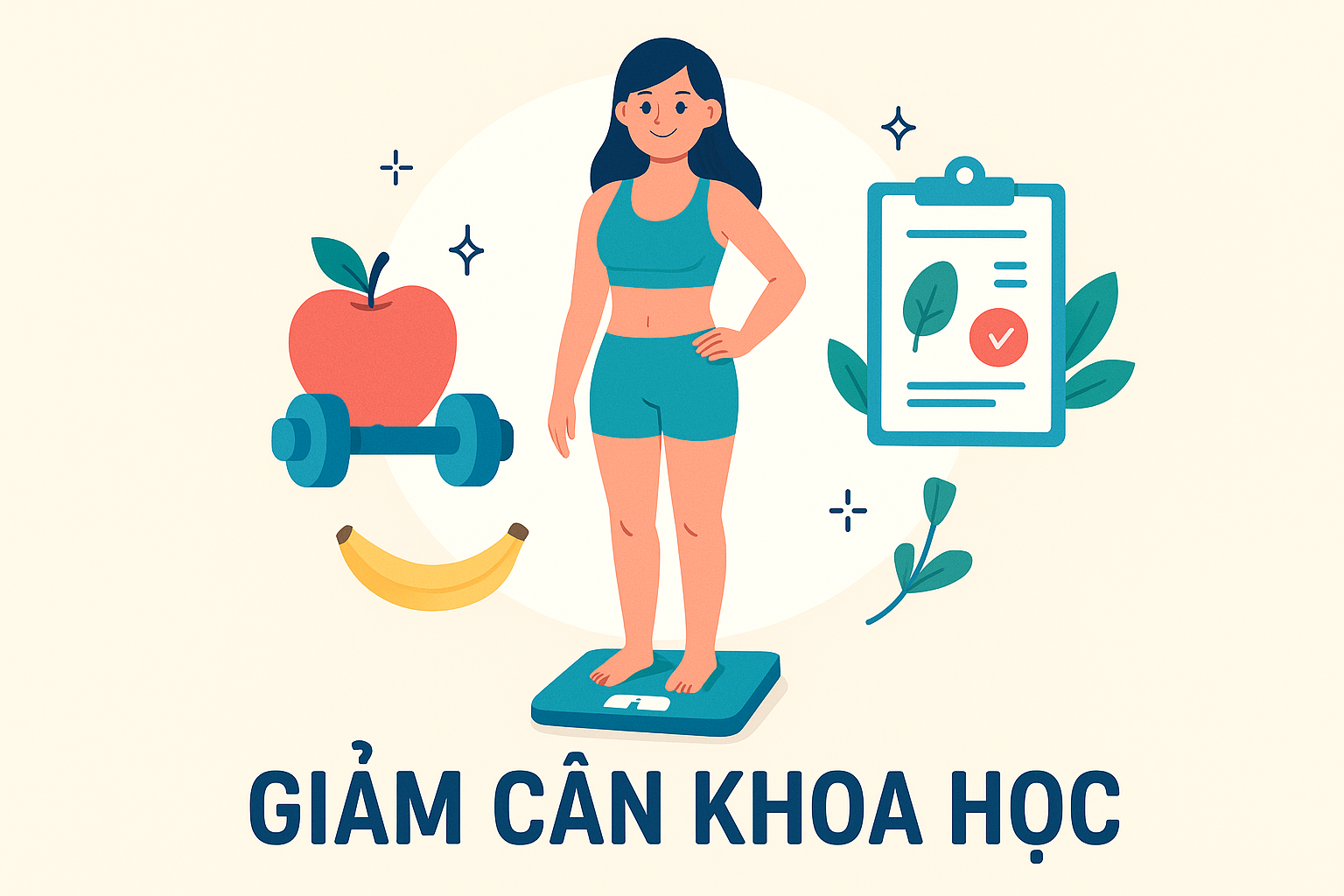 Một phụ nữ đang thực hiện các bài tập giảm cân không cần dụng cụ tại nhà, kết hợp theo dõi chế độ calorie và ăn chậm, đại diện cho phương phán giảm cân khoa học.